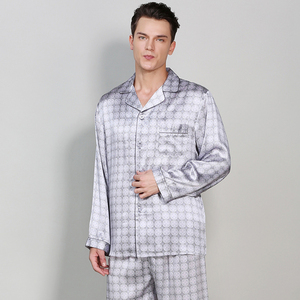 PHANTOM IMPEX Pijamas de Seda de Morera 100% para Hombre, de Alta Calidad, Transpirables, con Estampado Geométrico, Manga Larga, con Bolsillos - Product Image 3