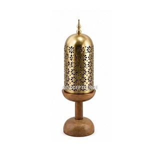 Brass Incense <b>Burner</b> With Wooden Base Hand Made Perforated Lid Religious Use All Season - Product Image 5