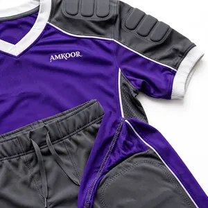 Ensemble de maillot de football américain rembourré noir pour homme AMKOOR, col en V, manches courtes, maille respirante, taille élastique, athlétique - Product Image 6