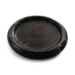 Plateau rond en marbre noir jet, plateau de service décoratif en pierre naturelle, décoration de luxe pour la maison - Product Image 1