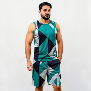 Men's V-Neck Tank Top And Shorts <b>Set</b> Sublimation Print Quick Dry <b>Knitted</b> Polyester Sporty Summer Outfit - Product Image 2