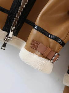 Chaqueta de invierno para mujer, de piel sintética con parches, abrigo cálido con capucha, sudaderas con capucha para mujer - Product Image 4