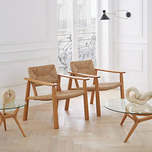 Outdoor Garden Dining Furniture One Seater Luxury Contemporary Modern Oak <b>Wood</b> <b>Sofa</b> Dining Chair - Product Image 1