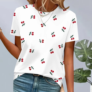 Camiseta estampada para mujer, Tops informales de verano, camiseta de algodón transpirable, manga corta, ropa ligera y cómoda a la moda para mujer - Product Image 1