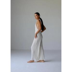 Elegant White Deep V Neck Sleeveless Wide Leg Jumpsuit For <b>Women</b> Pleated Backless Summer <b>Romper</b> - Product Image 1