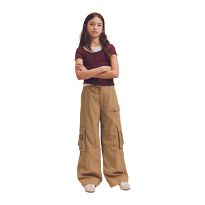 Pantalones cargo para niñas, pantalones informales holgados con cintura elástica y múltiples bolsillos, pantalones cómodos para uso diario para niños - Product Image 1