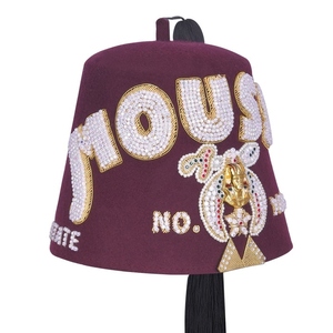 Shriners Fez <b>Hat</b> Burgundy Wool Rhinestone Embroidered Masonic Ceremonial <b>Hat</b> Custom Regalia - Product Image 2