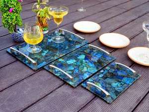 Plateau de service en marbre avec poignées, décoration de mariage, plateaux en marbre naturel, aspect luxueux, plateau de service en céramique de haute qualité - Product Image 3