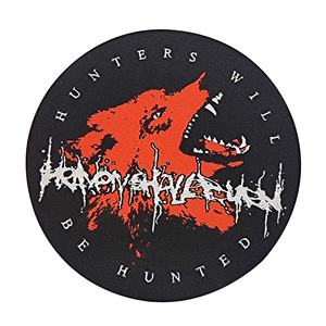 Hunters Will Be Hunted Snarling Wolf Design On Small Size Woven Patches and Sustainable Woven Patches For Band Apparel - Product Image 1