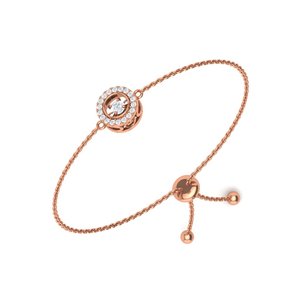 S925 Sterling <b>Silver</b> Dancing CZ Halo Round Pendant Adjustable Bolo Slider <b>Bracelet</b> - Product Image 5