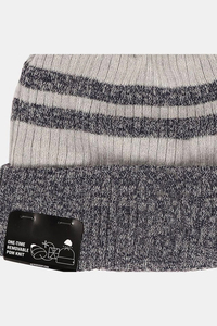 SPLENDID APPAREL Unisex Adults Knitted <b>Beanie</b> Hat 100% Acrylic Striped Ribbed Design Gray <b>Navy</b> Pom Pom Casual Winter Warm Hat - Product Image 5