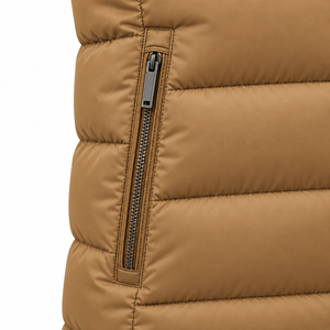 Chaleco de Invierno para Hombre, Color Bronceado Sólido, Cuello Alto, Relleno de Algodón, Transpirable, Cortavientos, Sin Mangas, con Cierre - Product Image 4