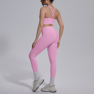 High Waisted Seamless Yoga Leggings Set Women Gym Workout Clothes Red Fitness Sports <b>Bra</b> And Tight Pants Breathable Yoga Outfit - Product Image 4