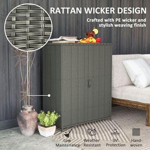 Armadio da Esterno in Rattan Grigio Scuro con 4 Ripiani e 2 Ante per Conservazione Asciugamani in Giardino e Piscina - Product Image 5