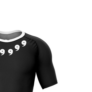 T-shirt de compression noir à manches courtes pour homme, col rond, coupe ajustée, séchage rapide, en polyester tricoté, motif à motifs, style sportif - Product Image 3