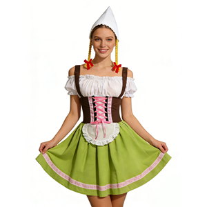 Women's European High Waist Pink Dress Square Neckline Strap for Munich <b>Beer</b> Festival Apron Inspired Dirndl for <b>Sweet</b> 16 Parties - Product Image 6