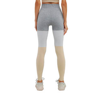 High Waist Color Blocked Yoga <b>Leggings</b> Knee Length Contrast Stitch Spandex Polyester Four-Way Stretch <b>Women's</b> Active wear <b>Shorts</b> - Product Image 2