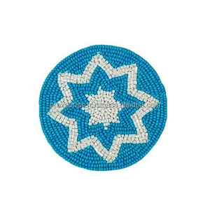 Ensemble de dessous-de-verre perlés faits à la main, design bohème rond, yeux, lèvres, cactus, palmier, tapis en tissu, accessoire de table décoratif - Product Image 5