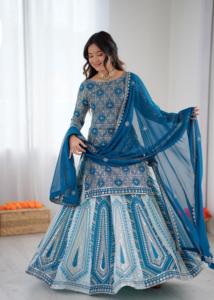 Conjunto de Lehenga de Georgette Sintética al por Mayor con Bordado de Hilo y Lentejuelas, Calidad de Exportación, Tallas M a 3XL, Estilo Étnico Indio - Product Image 3