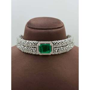 Indian Ethnic Amanda American Diamond Choker Necklace Set-Gold Plated Bridal Fine Jewelry - Product Image 2