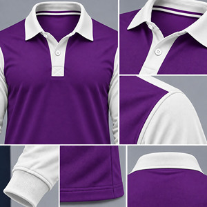 <b>Men's</b> Long Sleeve Purple <b>White</b> Color Blocked <b>Polo</b> Shirt Casual Knitted Sportswear - Product Image 5