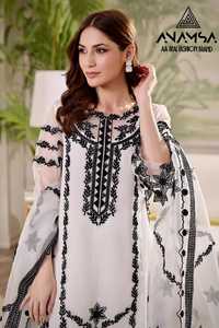 Lujoso conjunto de vestido informal de Fox Georgette semicosido bordado pesado diamante lentejuelas adornado Dupatta largo encaje decorado - Product Image 3