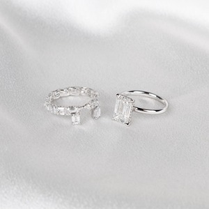 3ct Emerald-Cut Lab Grown Diamond Engagement & Wedding <b>Ring</b> <b>Set</b> 14K Solid <b>Gold</b> IGI Certified VS+ Clarity D-F Color - Product Image 5