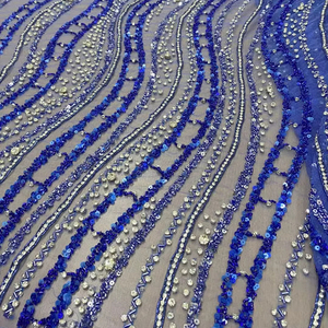 Fully Hand Beaded Fancy Luxury 100% Polyester <b>Lace</b> Fabric for Wedding Garments OEM/ODM Wholesale Manufacturer - Product Image 1