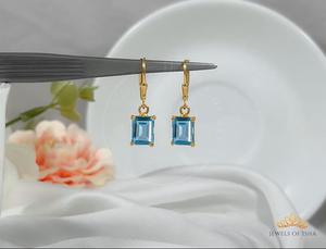 925 Sterling Silver 14K Gold Plated Rhodium Zircon <b>Leverback</b> Stud <b>Earrings</b> Octagon Elegant Gemstone Jewelry for Women Party Gift - Product Image 3