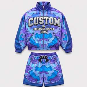 Ensemble de survêtement camouflage personnalisé en gros, unisexe, streetwear, veste à fermeture éclair à manches longues, short, séchage rapide, léger, été - Product Image 1