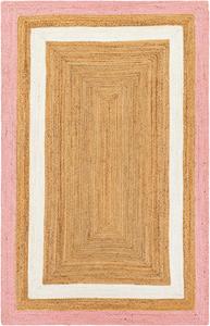 Alfombra de Yute Natural Hecha a Mano, con Borde Rosa y Blanco, Rectangular, Tejida, Ecológica, para Sala de Estar - Product Image 2