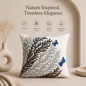 Embroidered Coral Cushion <b>Cover</b> with Butterfly Design Premium Fabric Decorative <b>Throw</b> Pillow Case for <b>Sofa</b> Hall & Bedroom Decor - Product Image 6