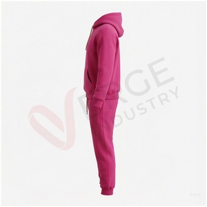 Unisex <b>Pink</b> <b>Tracksuit</b> Set Full Sleeve Hooded Solid Color Breathable Casual Regular Fit Autumn Wear Adults - Product Image 3