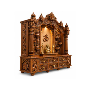 Grand Wooden Hindu Temple with Glowing Om Chakra Centerpiece Big Size Handcrafted Wooden Pooja Mandir For Home Pooja Cabinet <b>UK</b> - Product Image 1