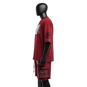 Ensemble T-shirt et short pour homme en coton premium, taille plus, été, tissu éponge 240 GSM, séchage rapide, respirant, couleur et logo personnalisables - Product Image 3