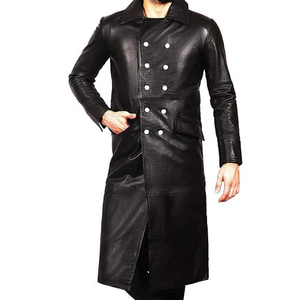 Plus Size Men Genuine Leather Woolen Waterproof Winter Trench Coat Long Sleeve Belted Sheep Fur Trim Outerwear Casual Streetwear - Product Image 4