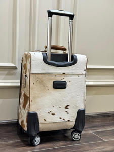 Real Handmade High Quality Cowhide Fur Leather Luggage Trolley <b>Bag</b> Personalized <b>Weekender</b> Overnighter Trolley Luggage <b>With</b> <b>Wheel</b> - Product Image 5