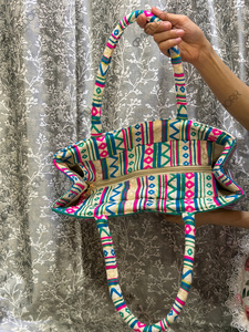 Handwoven Multicolor Geometric Tote <b>Bag</b> Ethnic Fabric Handbag Boho Tribal Pattern Shoulder Carry Daily Use <b>Lightweight</b> Designer - Product Image 5