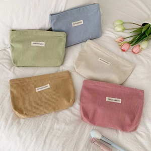 Portable Customizable Cosmetic <b>Bag</b> Larger Waterproof <b>Storage</b> <b>Bag</b> for Travel Toiletry Foldable Corduroy <b>Zipper</b> Makeup <b>Bag</b> - Product Image 2