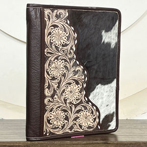 Carpeta Portafolio de Cuero Repujado con Diseño Floral Occidental, con Cierre, Elegante Organizador de Documentos con Múltiples Compartimentos para Oficina - Product Image 4