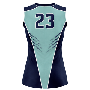 Full Dye Sublimation Sleeveless Softball Jersey Teal Navy V Neck Panel Design Custom Team Uniform with Number Back - Product Image 3