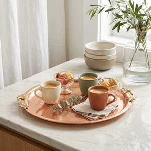 Bandeja Redonda de Cobre Grabada a Mano con Diseño de Mandala y Asas de Latón, Plato Decorativo para Servir Alimentos, Venta al Por Mayor - Product Image 5