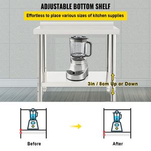 Banco da Lavoro Professionale in Acciaio Inox 36 X 24 X 35 Pollici, Capacità di Carico 440 libbre, con Alzatina Regolabile, Design a U in Metallo - Product Image 4