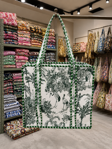 Bolso de Hombro de Lona Verde y Blanco para Mujer, Hecho a Mano en India, con Cierre de Cremallera, Interior Aislado y Ligero - Product Image 1