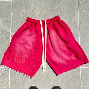 Pantalones Cortos de Forro Polar con Llama de Diamantes de Imitación para Hombre, Estilo Urbano Personalizado, de Algodón con Cordón, Casuales, OEM ODM - Product Image 3