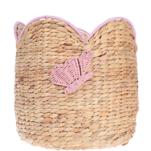 Handwoven Water Hyacinth <b>Basket</b> With Pink Butterfly Design Scallop Edge Nursery <b>Storage</b> <b>Basket</b> For Kid Room Or <b>Toy</b> Organizer - Product Image 2