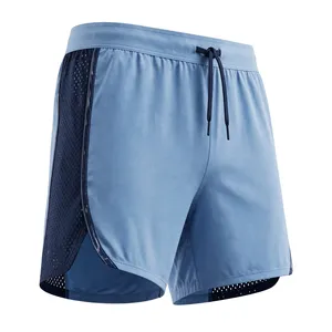 Shorts Bermuda Sport Décontractés pour Homme en Tissu Peigné Bleu Uni, Taille Élastique, Coupe Mi-Haute, avec Bande Latérale Respirante - Product Image 3