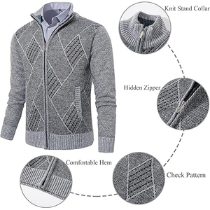 Cardigan zippé pour homme, col mandarin, manches classiques, couleur unie, tricot anti-boulochage, vêtement d'hiver - Product Image 4