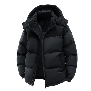 <b>Light</b> Green Hooded <b>Puffer</b> <b>Jacket</b> With Corduroy Collar Zipper Closure Windproof Winter Coat Unisex Casual Regular Fit 2026 - Product Image 2