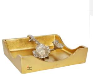 Servilletero con acabado dorado de aluminio y metal de último diseño con diseño de flor plateada para restaurante y bar de hotel - Product Image 1